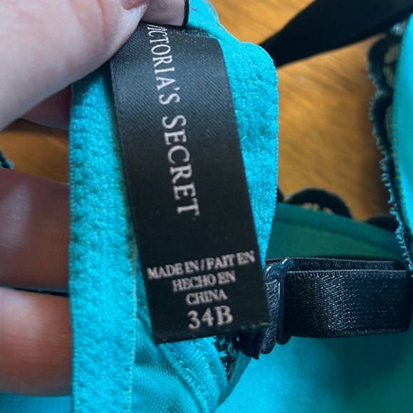 Victorias Secret Push Up Bra 34B Teal Black Sexy Little Things VGUC - Picture 6 of 8